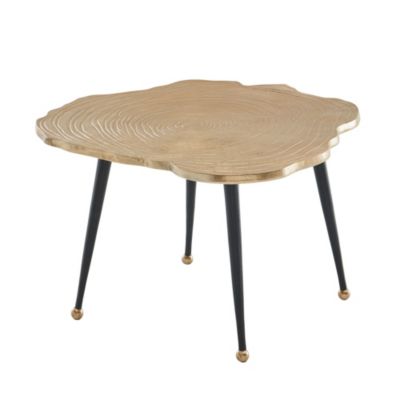 Table Basse Métal 64x64x37 cm Or Petite Table de Salon Disque d'arbre FineBuy