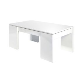 Table basse Malibu, Table basse avec plateau relevable, Table basse de salon, 100x50h43/84 cm, Blanc brillant