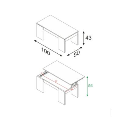 Table basse Malibu, Table basse avec plateau relevable, Table basse de salon, 100x50h43/84 cm, Blanc brillant