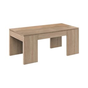 Table basse Malibu, Table basse avec plateau relevable, Table basse de salon, 100x50h43/84 cm, Chêne