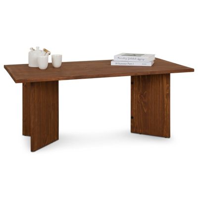 Table basse MESA pour salon en bois massif brun foncé, Design rectangulaire moderne, Pieds angulaires, 110 x 45 x 60 cm