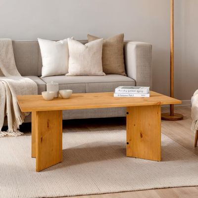 Table basse MESA pour salon en bois massif finition laquée, Design rectangulaire moderne, Pieds angulaires, 110 x 45 x 60 cm