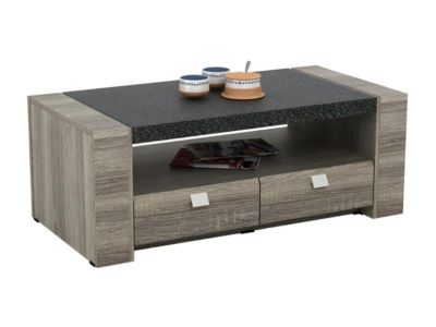 Table basse METEORITE - 2 tiroirs - MDF plateau effet granite