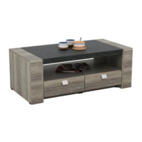 Table basse METEORITE - 2 tiroirs - MDF plateau effet granite