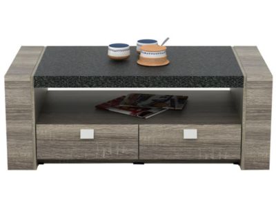 Table basse METEORITE - 2 tiroirs - MDF plateau effet granite