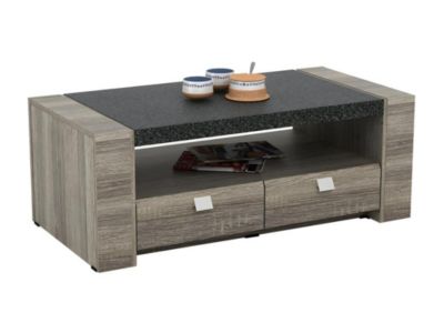 Table basse METEORITE - 2 tiroirs - MDF plateau effet granite