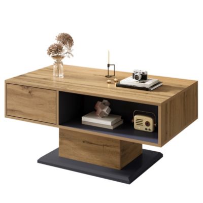Table basse moderne avec rangement double face chêne et gris noir 100x50 cm