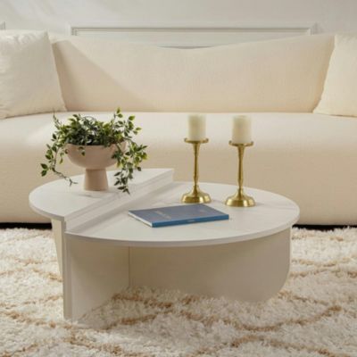 Table basse moderne blanche effet bois 2 hauteurs MARFA