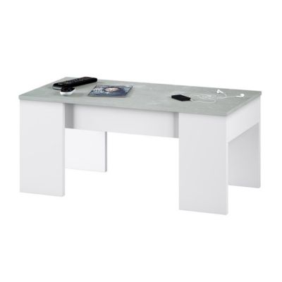 Table basse modulable coloris Blanc Artik / Ciment en mélamine avec plateau - Dim : 45 x 100 x 50 cm