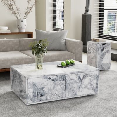 Table basse modulaire moderne effet marbre salon table d appoint set de ...