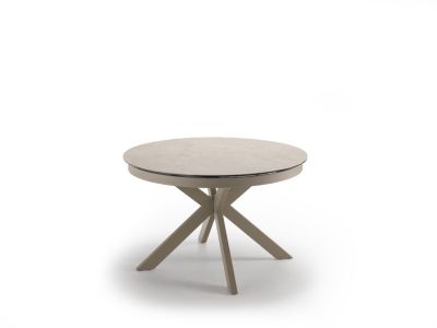 Table basse Moon en céramique sable sur verre, structure en métal peint sable, design moderne - Stones