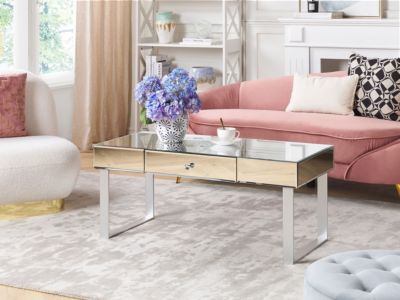 Table basse NESLE Miroir argenté avec rangement