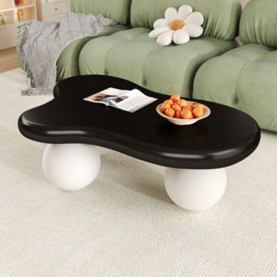 Table Basse Noir avec Éclairage LED 16 s, Forme Nuage et Pieds Ronds Blancs, 95 x 62,5 x 32 cm - Noir