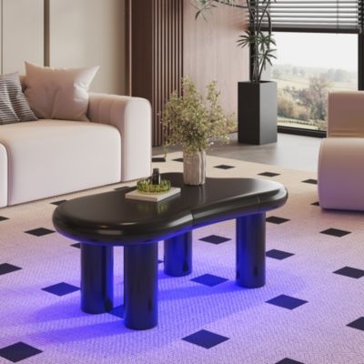 Table Basse Noir avec Tiroirs et Éclairage LED 16 s, Forme Nuage, MDF, 98 x 65,5 x 40 cm - Noir