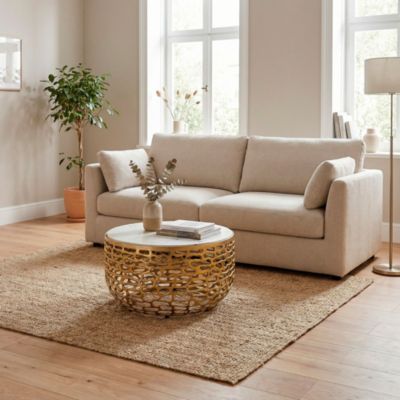 Table basse Or design en métal plateau marbre blanc table de salon ronde 60cm FineBuy