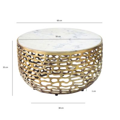 Table basse Or design en métal plateau marbre blanc table de salon ronde 60cm FineBuy