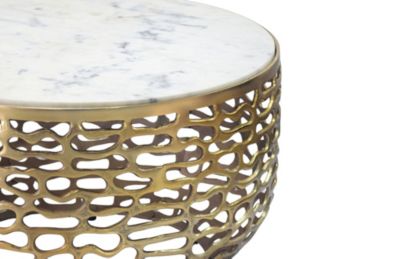 Table basse Or design en métal plateau marbre blanc table de salon ronde 60cm FineBuy