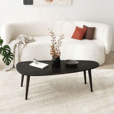 Table basse organique en bois massif Gris foncé, L. 115 x l. 50 x H. 38 cm, THÉODORE