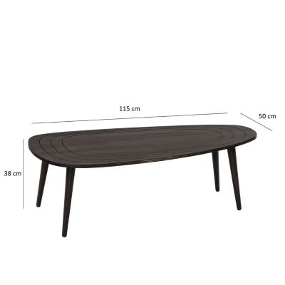 Table basse organique en bois massif Gris foncé, L. 115 x l. 50 x H. 38 cm, THÉODORE