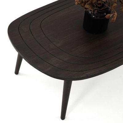 Table basse organique en bois massif Gris foncé, L. 115 x l. 50 x H. 38 cm, THÉODORE