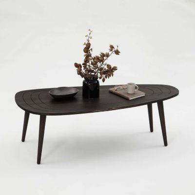 Table basse organique en bois massif Gris foncé, L. 115 x l. 50 x H. 38 cm, THÉODORE