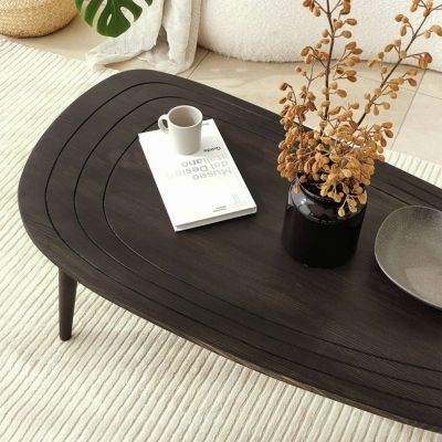 Table basse organique en bois massif Gris foncé, L. 115 x l. 50 x H. 38 cm, THÉODORE