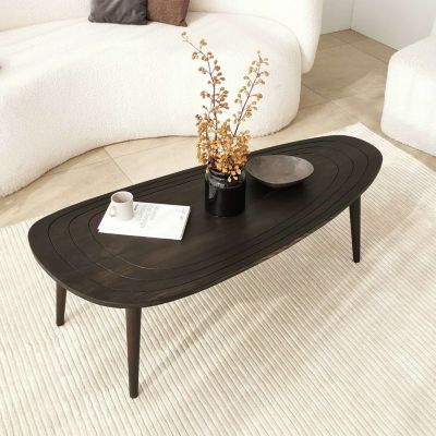 Table basse organique en bois massif Gris foncé, L. 115 x l. 50 x H. 38 cm, THÉODORE