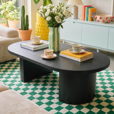 Table basse ovale 120 cm moderne effet bois noir  Oviala