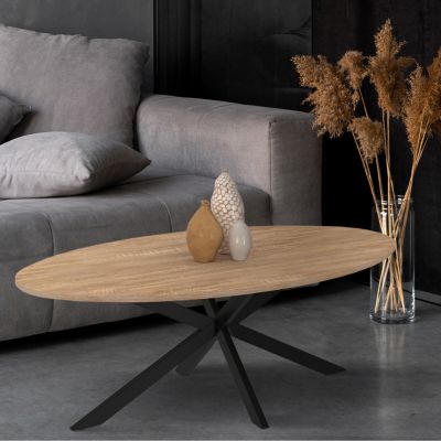 Table basse ovale ALIX 110 cm pied araignée bois et noir