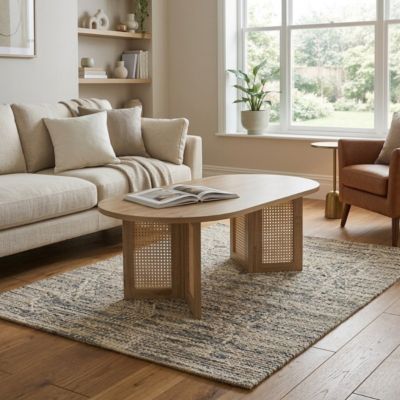 Table basse ovale avec piètements rotin L120 cm - TALIA