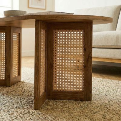 Table basse ovale avec piètements rotin L120 cm - TALIA