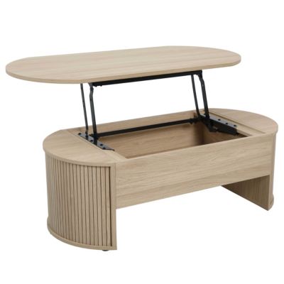 Table basse ovale avec plateau relevable effet bois clair  Oviala
