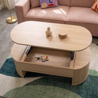 Table basse ovale avec plateau relevable effet bois clair  Oviala