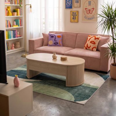 Table basse ovale avec plateau relevable effet bois clair  Oviala