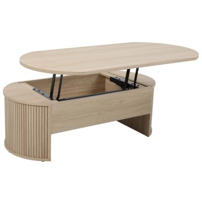Table basse ovale avec plateau relevable effet bois clair  Oviala