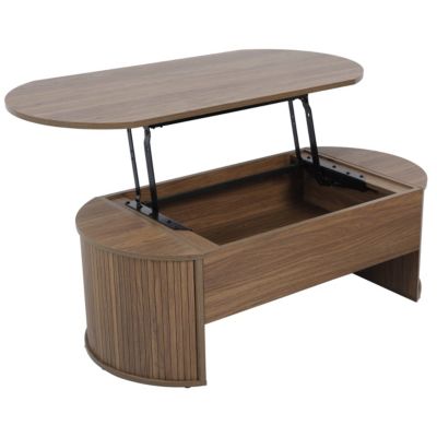 Table basse ovale avec plateau relevable effet bois foncé  Oviala