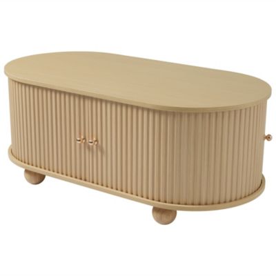 Table basse ovale effet bois clair 2 portes coulissantes