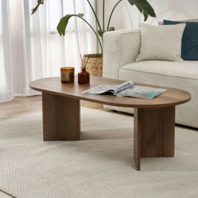 Table basse ovale effet noyer foncé pieds en V MARFA