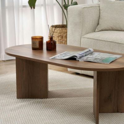 Table basse ovale effet noyer foncé pieds en V MARFA