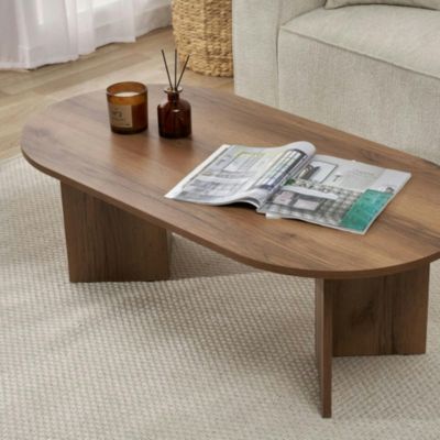 Table basse ovale effet noyer foncé pieds en V MARFA