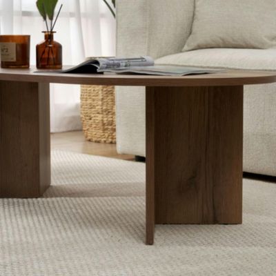 Table basse ovale effet noyer foncé pieds en V MARFA