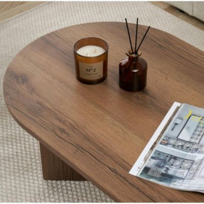 Table basse ovale effet noyer foncé pieds en V MARFA