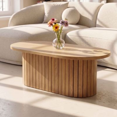 Table basse ovale en mélaminé bois clair   Oviala
