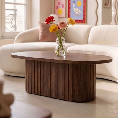 Table basse ovale en mélaminé bois foncé  Oviala