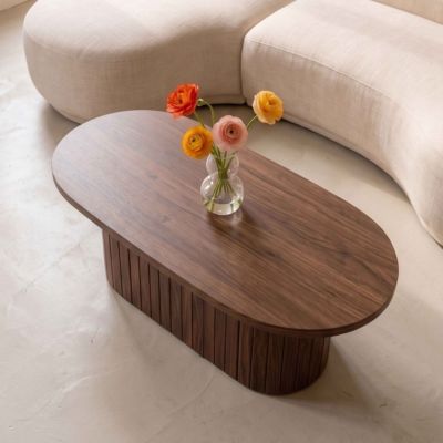 Table basse ovale en mélaminé bois foncé  Oviala