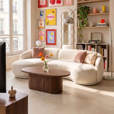 Table basse ovale en mélaminé bois foncé  Oviala