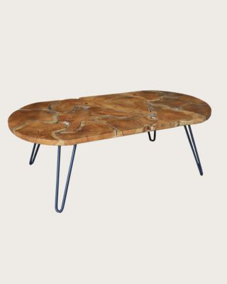 Table basse ovale en puzzle de teck - Uniqka