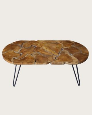 Table basse ovale en puzzle de teck - Uniqka