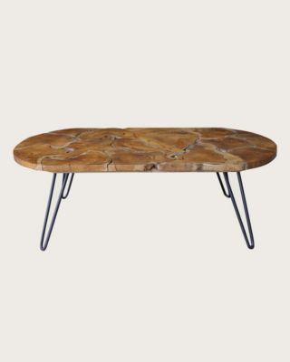 Table basse ovale en puzzle de teck - Uniqka