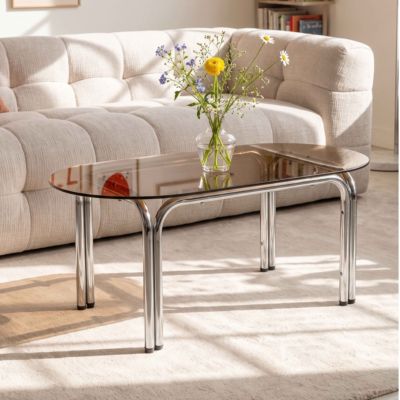 Table basse ovale en verre trempé orange  Oviala